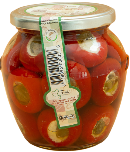 Chili peppers staffed with cheese and caper