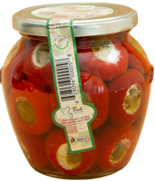 Chili peppers staffed with cheese and caper